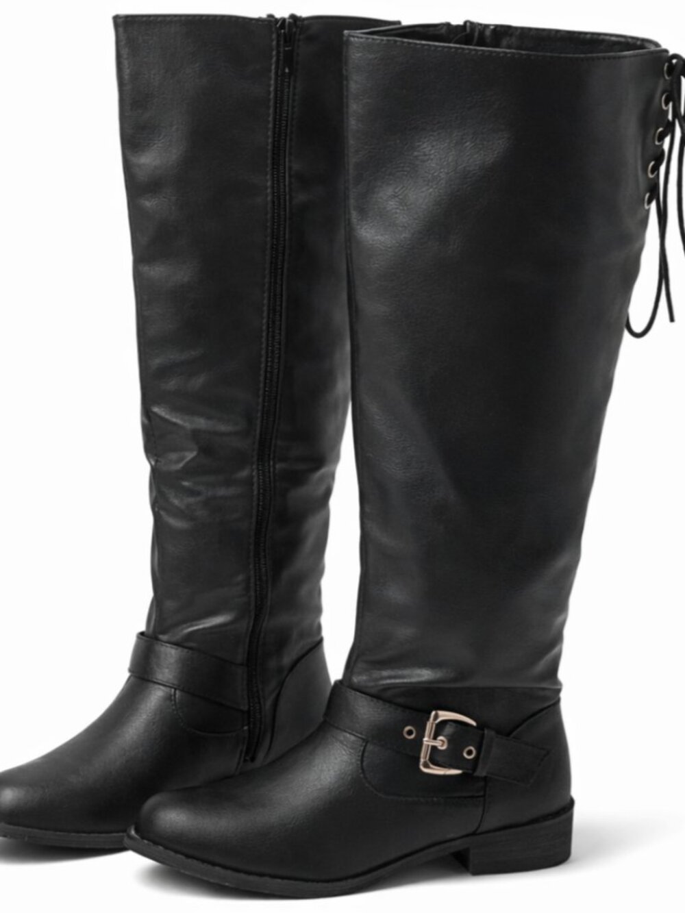 Bucco Black Knee High Riding Boots Buckle Lace Up Size 6.5